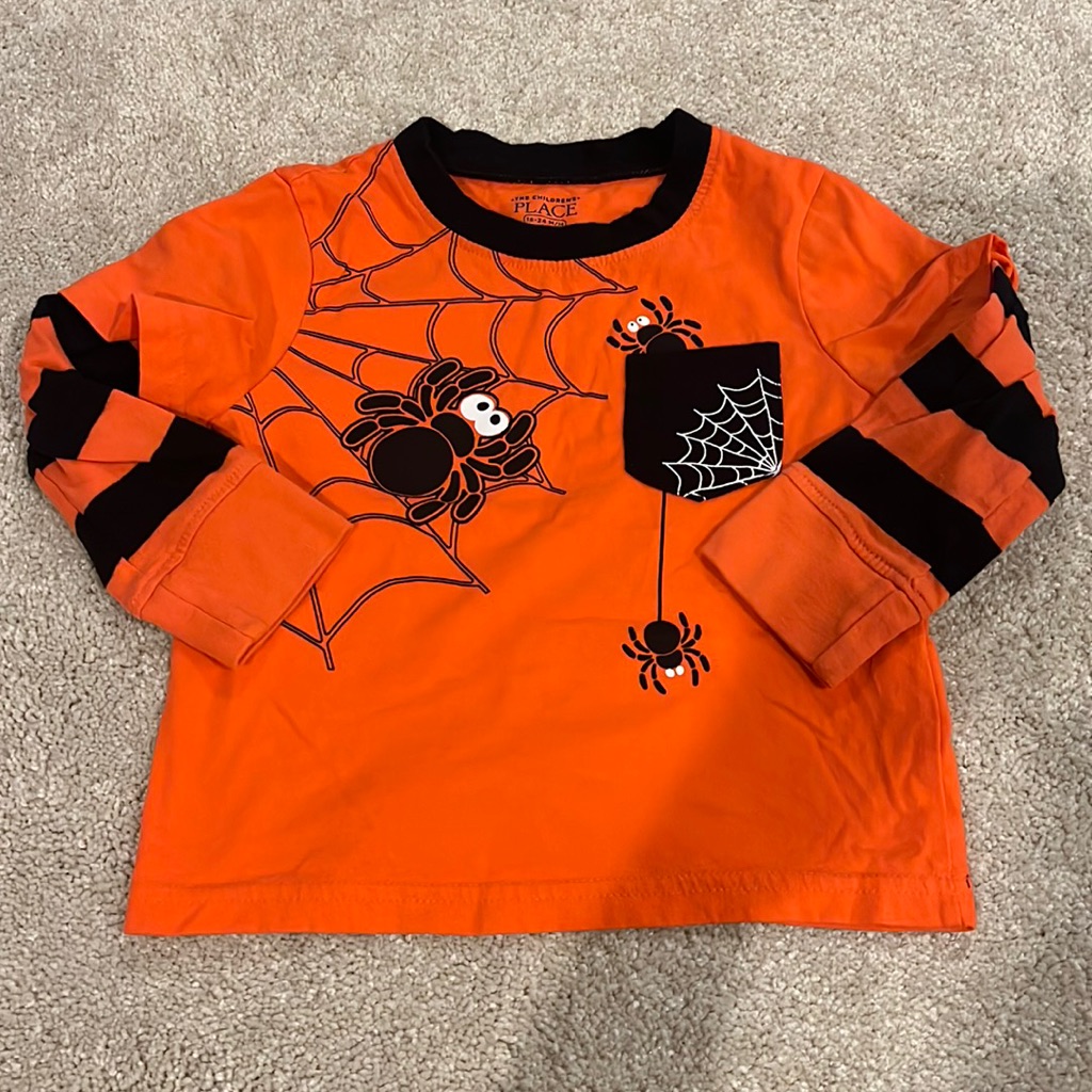Nwot The Children’s Place Halloween Orange Shirt With Spider